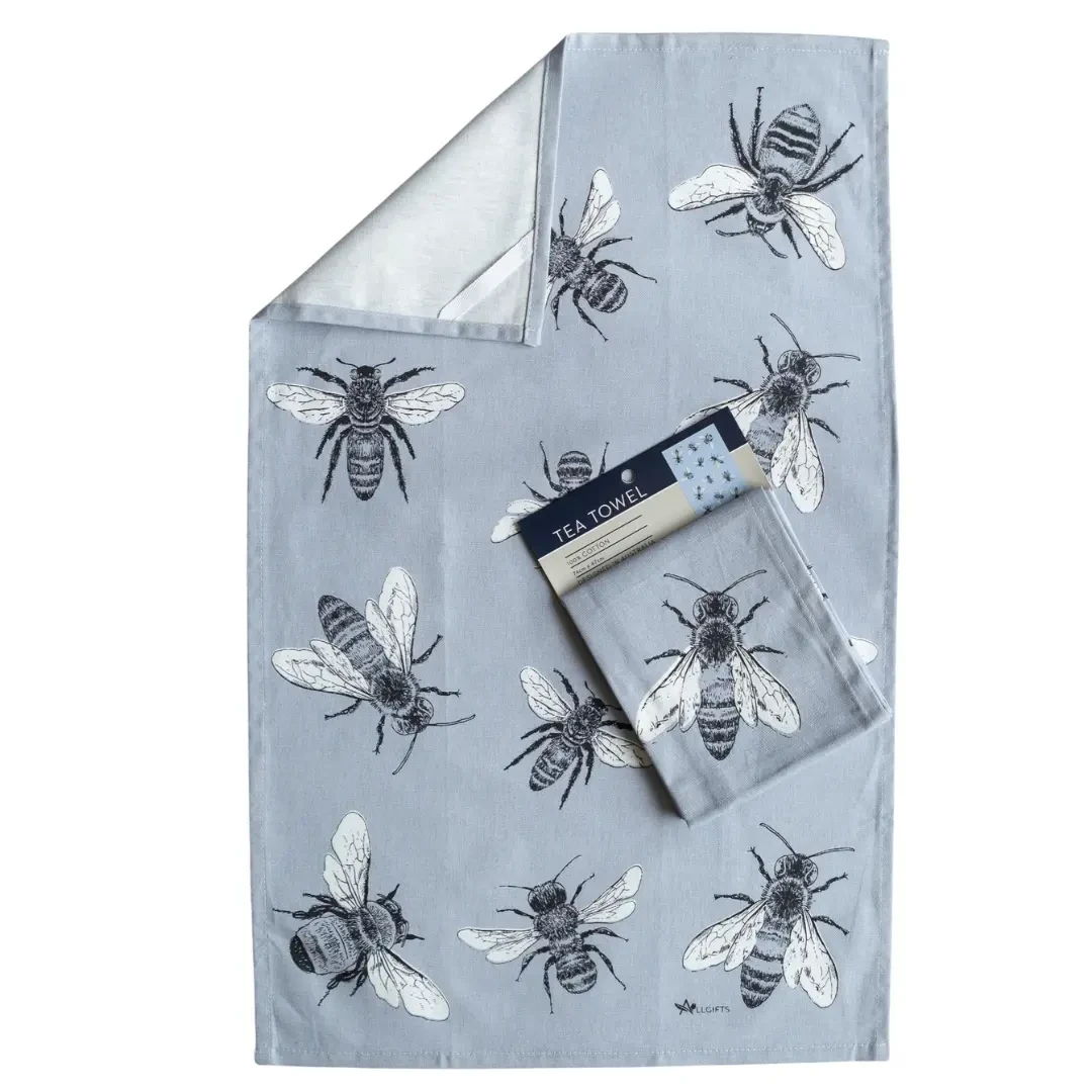 Bee Tea Towel Grey